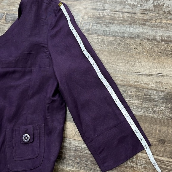 Larry Levine Purple Linen Blend Cropped Jacket Blazer Sz L 3/4 Sleeve Boxy Royal - Picture 11 of 11